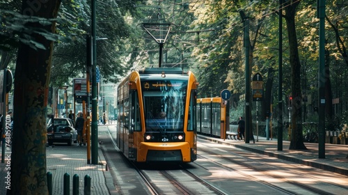A tram or light rail public transport vehicle. 