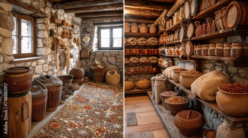 Open-air museum in Stara Lubovna. Ethnographic natural exposition. Interior of one of the houses.