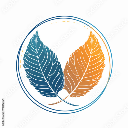 Icon of round leaf over white background half line hal