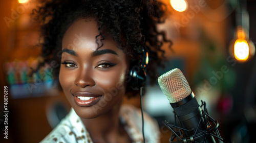 Radiant African American Female Radio Host in Studio Setting