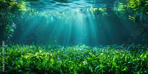 Bright Green Seagrass Embellishing the Ocean Floor. Generative Ai