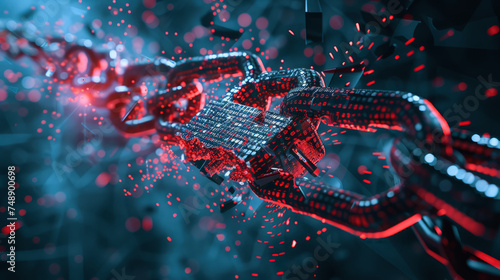 An image of a shattered chain or padlock, merged with digital components like binary code or circuit designs, symbolizing the thwarting of cyber attacks or the efficacy of cybersecurity strategies