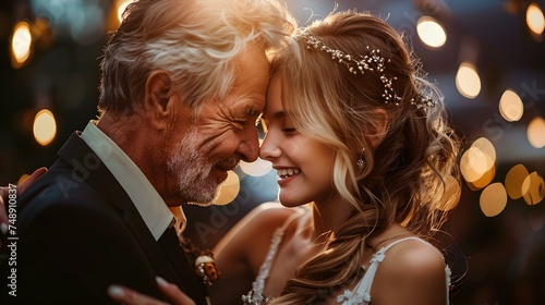 Father and daughter share a heartfelt moment on wedding dance floor. Concept Wedding Reception, Father-Daughter Dance, Emotional Moment, Family Love, Memorable Event