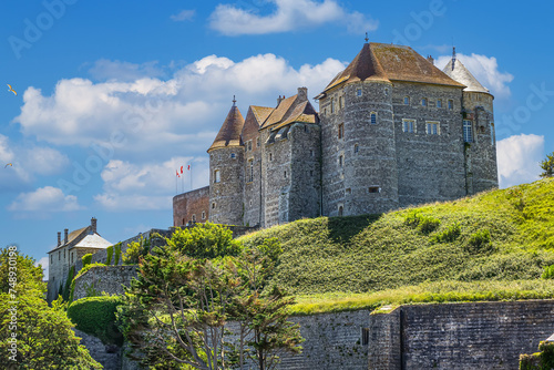 View of Dieppe Castle (Chateau de Dieppe). In 1188, King Henry II of England founded the Chateau de Dieppe. Dieppe, Normandy, France.