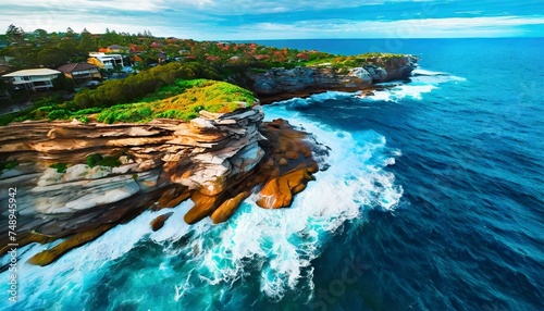 Ocean cliff landscape drone view