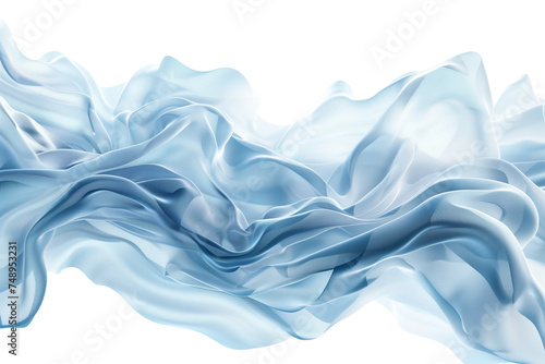 Light Blue Silky Fabric Waves Draped on a White Background 