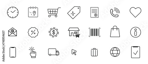 E-commerce icon set. Online shopping and delivery elements. 