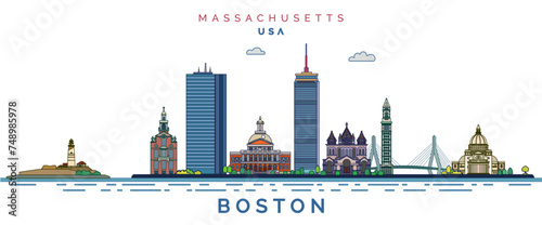boston landmarks vector illustration, massachusetts