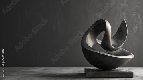 Modern abstract sculpture with fluid shapes on a marble base
