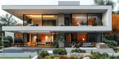 Minimalist Two-Story Villa: A Modern Architectural Masterpiece Generative AI