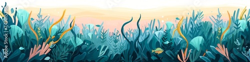 seaweed illustration horizontal wide background.