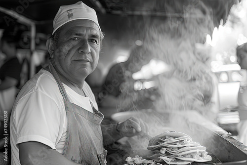 taquero cocinando tacos en las calles de México