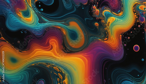 Different colored liquids mix together very dynamically to create abstract shapes and color combinations