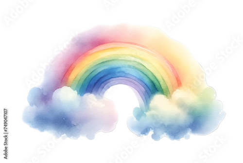 A rainbow between two clouds. St. Patrick's Day symbol of lucky. illustration element in watercolor style on transparent background