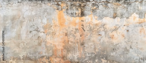 A close-up view of a concrete wall with visible dirt and grime accumulated on its surface, showcasing a vintage and weathered aesthetic. The wall texture appears rusty and damaged, adding character to