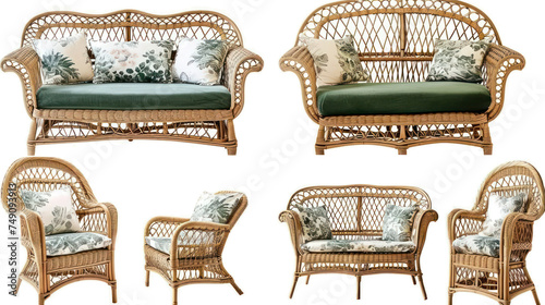 Set of Four Wicker Chairs and Couch Generative AI