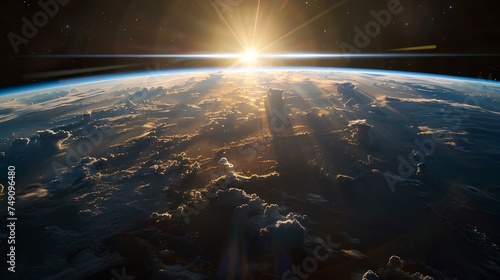 Satellite orbiting Earth in space, with a map of the world in the background, surrounded by stars and a blue sky