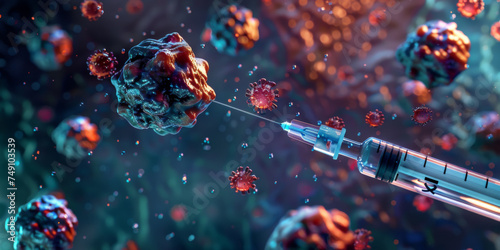 a syringe is flowing around a group of small tumors, generative AI