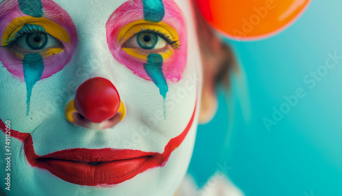 a birthday party clown show comedy joker make-up mask festive festival makeup strange cosmetics circus face carnival cirque entertainment eyes crazy cosplay performing fantasy costume Halloween fun