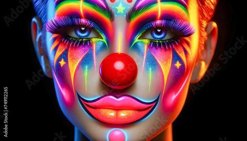 a festival makeup party strange cosmetics circus face make-up mask carnival clown birthday joker show cirque entertainment eyes crazy cosplay performing comedy festive fantasy costume Halloween fun