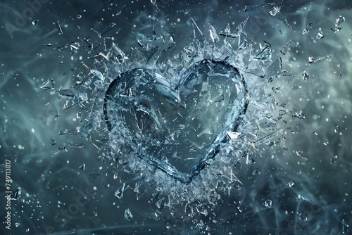 Digital art of a heart made of glass shattered into a thousand pieces