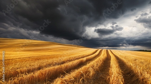 Golden wheat fields and stormy skies a dramatic backdrop to the harvest season