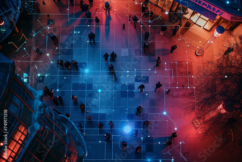 An overhead image of a facial recognition system in action