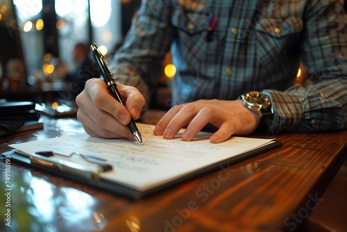 Business Owner Signing Document at a Restaurant