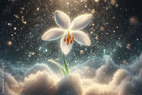 A white flower snowdrop is blooming in the sky