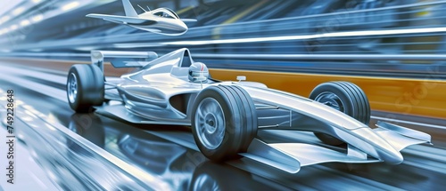 Silver Race Car Speeding on Track