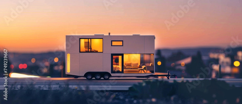 Ultraminimal Tiny Home Duo, Wheels beside modern mansion, Compact living contrast
