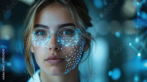 Female doctor surrounded by biofeedback visuals, representing the integration of technology for monitoring and enhancing the mind-body connection. Generative AI.