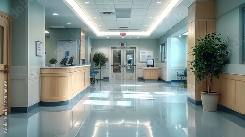 A hospital nurse station with front desk. Generative AI.