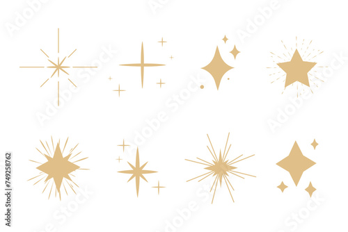 Star blink doodle gold sparkle, set sparkle fireworks, holiday party explosion isolated on white background. Golden magic celestial starburst. Vector illustration