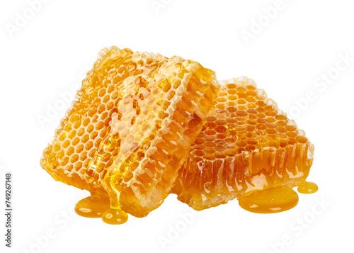 Honeycombs and honey drip on desk, Organic product from the nature for healthy with traditional style, PNG transparency