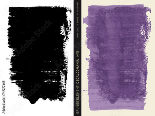 Grunge element: Decalcomania Set N°5 (rolled paint in black and white and global colors separated in 5 purple tones)