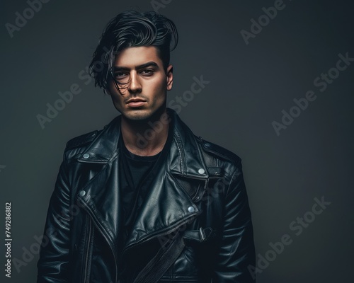 Fashionable young man with leather clothes