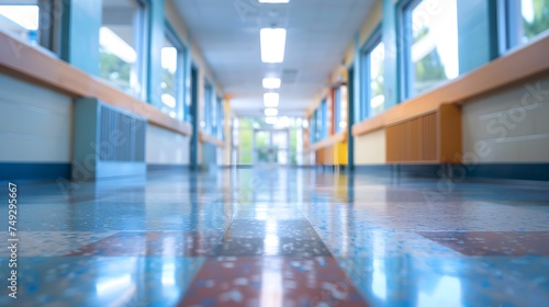 Empty blank corridor school with blurred background.