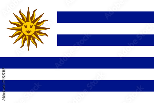 Illustration of blue and white striped flag with sun of South American country of Uruguay. Illustration made February 3rd, 2024, Zurich, Switzerland.