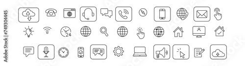 Contact us line icons set vector illustration. editable stroke