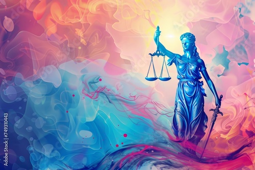 abstract background for Remembrance Day for Truth and Justice Colorful ilustration of a statue of Lady Justice holding a scale of justice. 