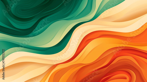 Waves, stripes, tricolour of green, white and orange as in Flag of Ireland. Irish-American Heritage Month abstract background template.