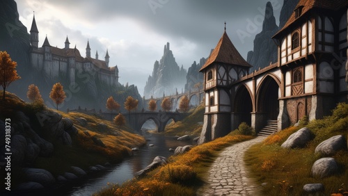 medieval fantasy landscape with dark atmosphere