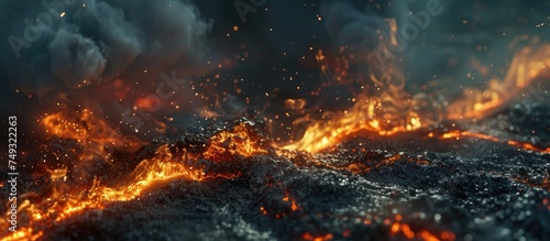 A close-up view of a fiery blaze illuminating the darkness of the night, with flames flickering and dancing in the center of the frame.