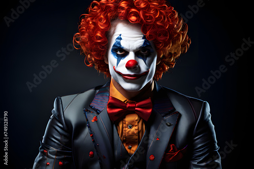 A clown in a formal suit., portrait of a clown, april fool day, generative ai