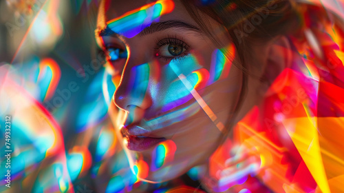  modelo feminino Filtro de lente de prisma linear efeito de fotografia criativa