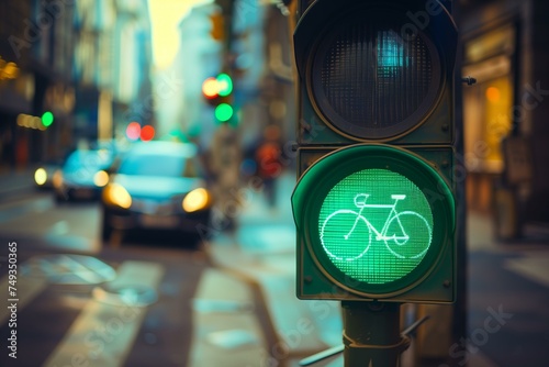traffic lights with bicycle icon shining green, bike friendly city concept