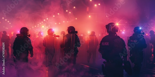 The anti government demonstrators confront the Riot Police. Generative Ai