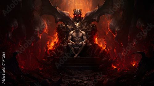 Satan's throne, the devil sitting on his throne in hell