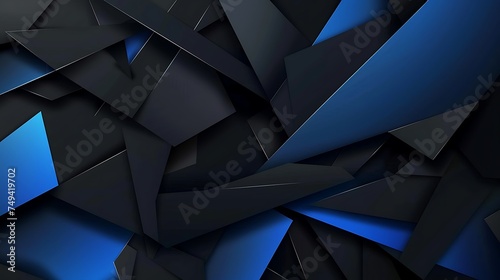Modern black blue abstract background. Minimal. Color gradient. Dark. Web. Geometric shape. 3d effect. Lines stripes triangles. Design. Futuristic. Cut paper or metal effect. Luxury. Generative Ai